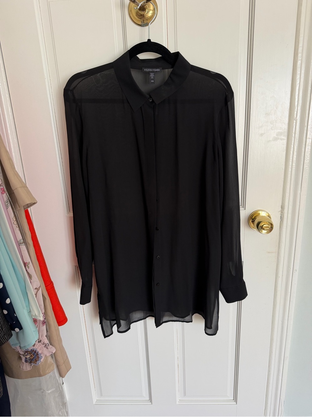 Eileen Fisher Blouse Tunic Silk Sheer Black Size M